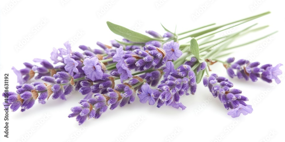 Close up view of lavender flowers set against a pure white background, highlighting intricate details and beauty of the lavender blossoms. Close up view of lavender flowers set against a pure white background, highlighting intricate details and beauty of the lavender blossoms.
