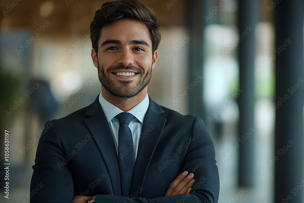 Confident Businessman in Navy Blue Suit with Friendly Smile1 Confident Businessman in Navy Blue Suit with Friendly Smile1
