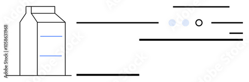 Milk carton alongside an abstract array of lines and dots. Ideal for modern packaging, food industries, product design, branding concepts, minimalist promotions, graphic design projects, educational