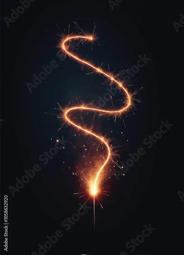 vector of a sparklers with a long swirling thin line of light trails and sparks glowing on it