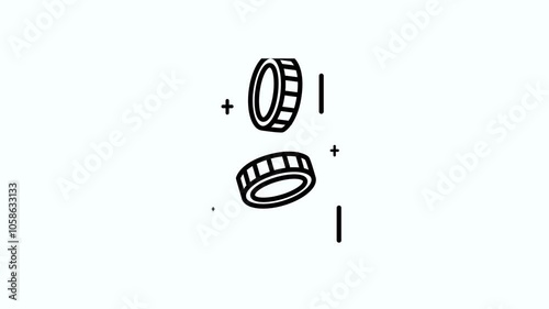 coin flip and floating up icon in stroke minimalist style, on transparent background, easy to edit