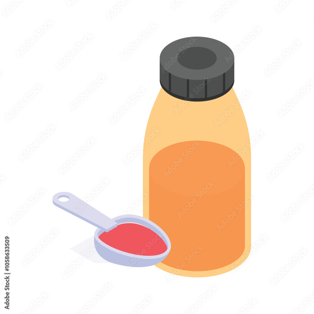 Bottle of syrup with measuring spoon for dosage Bottle of syrup with measuring spoon for dosage
