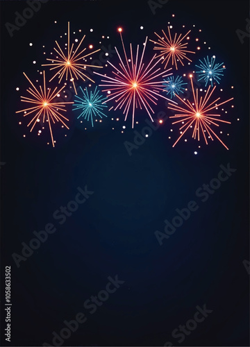 vector of colorful fireworks display on a dark sky background with stars and sparkles on it