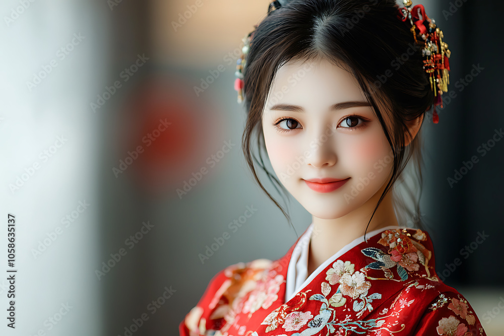Captivating beauty in traditional hanfu a portrait of elegance with intricate embroidery Captivating beauty in traditional hanfu a portrait of elegance with intricate embroidery