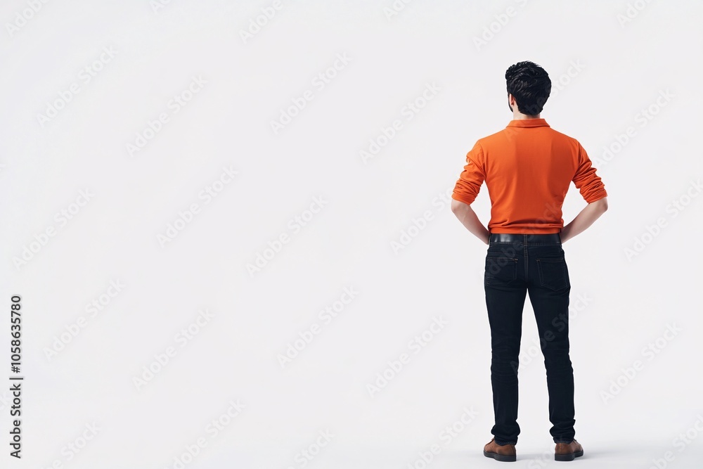 Man Standing With Back Turned, Casual Pose, White Background