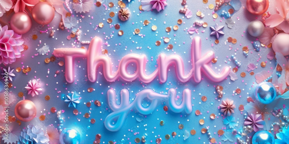 Naklejka premium The word thank you on a gradient blue and pink background