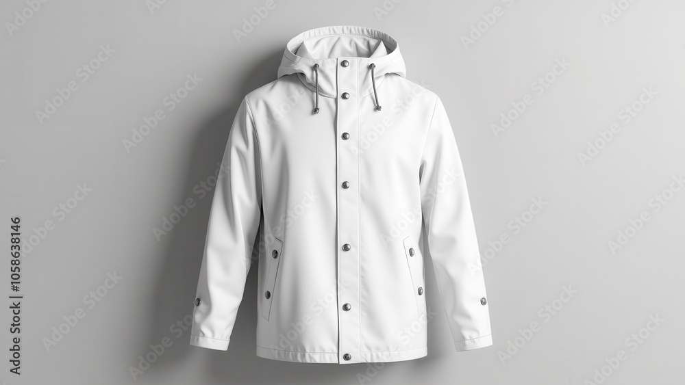 Elegant raincoat with sturdy, weatherproof material, large hood, and quality seams. Soft lighting emphasizes the clean silhouette, refined stitching, and modern design on a neutral background. Elegant raincoat with sturdy, weatherproof material, large hood, and quality seams. Soft lighting emphasizes the clean silhouette, refined stitching, and modern design on a neutral background.