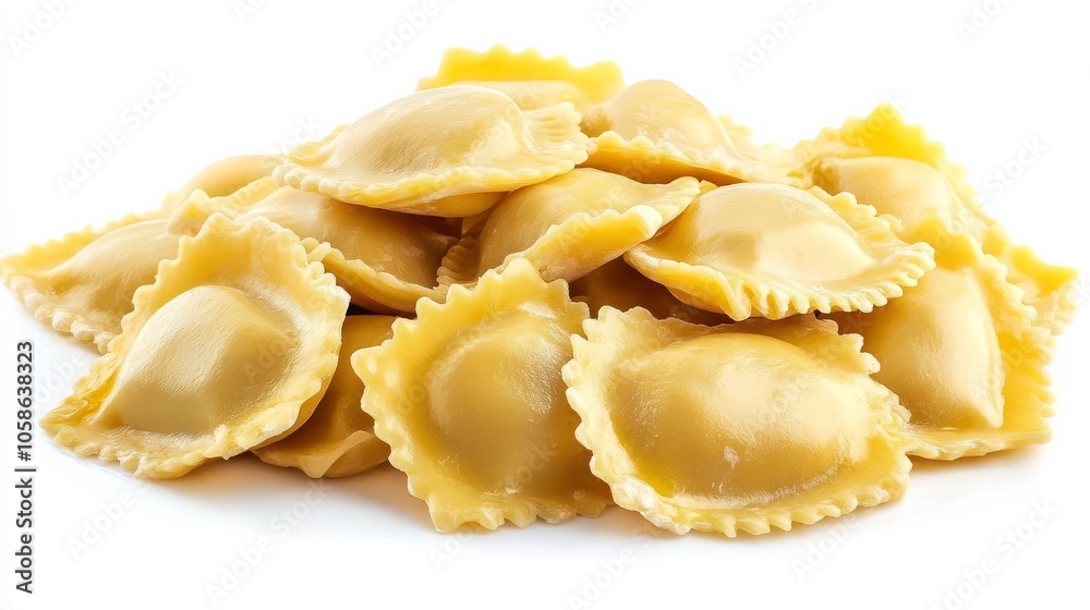 Classic pasta dish: ravioli showcased on a pristine white surface. Classic pasta dish: ravioli showcased on a pristine white surface.
