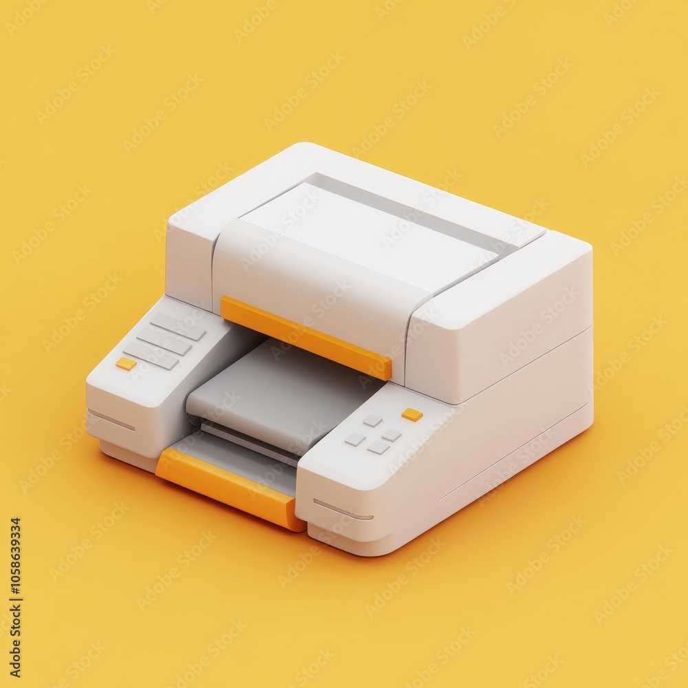 Minimalist Home Office Printer on Yellow Background Minimalist Home Office Printer on Yellow Background