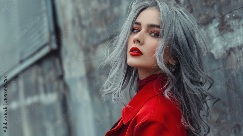 Obraz premium High end fashion magazine style banner showing beautiful female Model wearing red clothes
