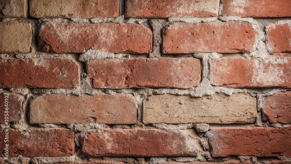 Noisy texture of old brick wall, red and beige with dusty grain and tiny specks. Created with generative AI technology Noisy texture of old brick wall, red and beige with dusty grain and tiny specks. Created with generative AI technology