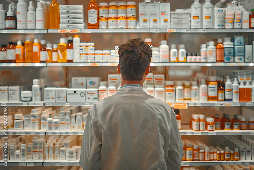 Generative AI Image of Pharmacist at Work in a Pharmacy, medication sphere, meds prescription Generative AI Image of Pharmacist at Work in a Pharmacy, medication sphere, meds prescription