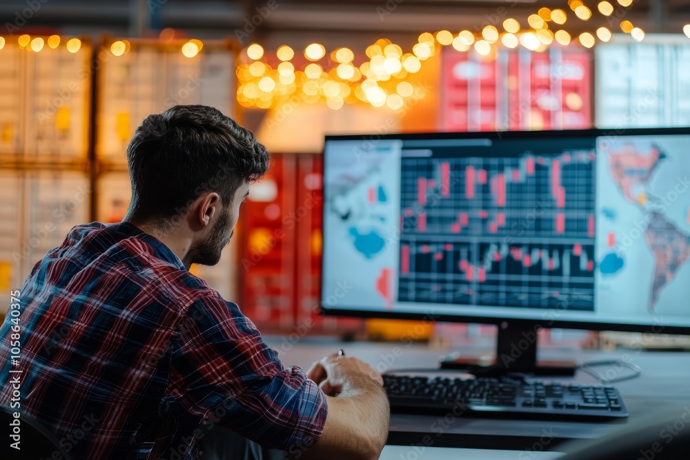 Person analyzing ai reports on shipment performance and delivery times to improve customer satisfaction Person analyzing ai reports on shipment performance and delivery times to improve customer satisfaction