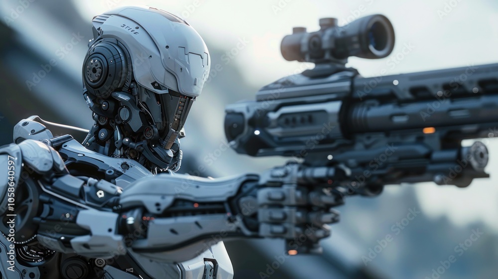 Futuristic robot with big guns, AI generated image Futuristic robot with big guns, AI generated image