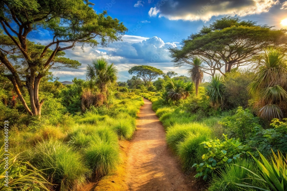 Savannah landscape with lush vegetation Savannah landscape with lush vegetation
