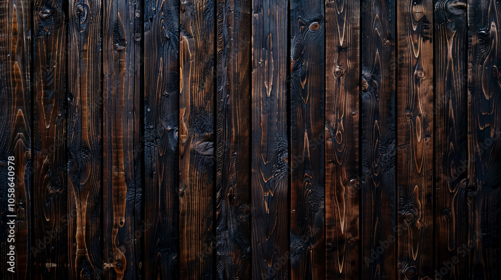 Old brown rustic dark wooden texture, shown in a panoramic long banner. Old brown rustic dark wooden texture, shown in a panoramic long banner.