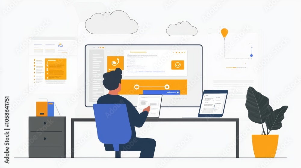 Person utilizing a cloud-based application for collaborative project management highlighting the flexibility of remote work Person utilizing a cloud-based application for collaborative project management highlighting the flexibility of remote work