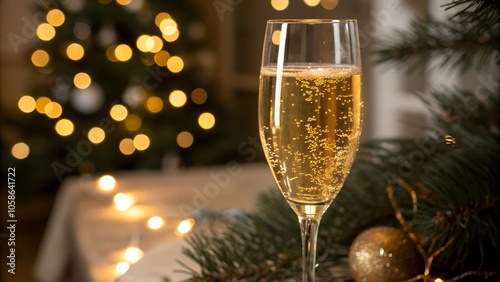 Champagne glass with festive lights for New Year's Eve