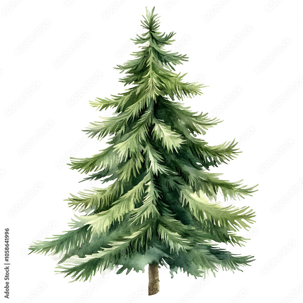 Fototapeta premium Christmas tree watercolor isolated on white background, Set of greenery Christmas pine tree watercolor illustration