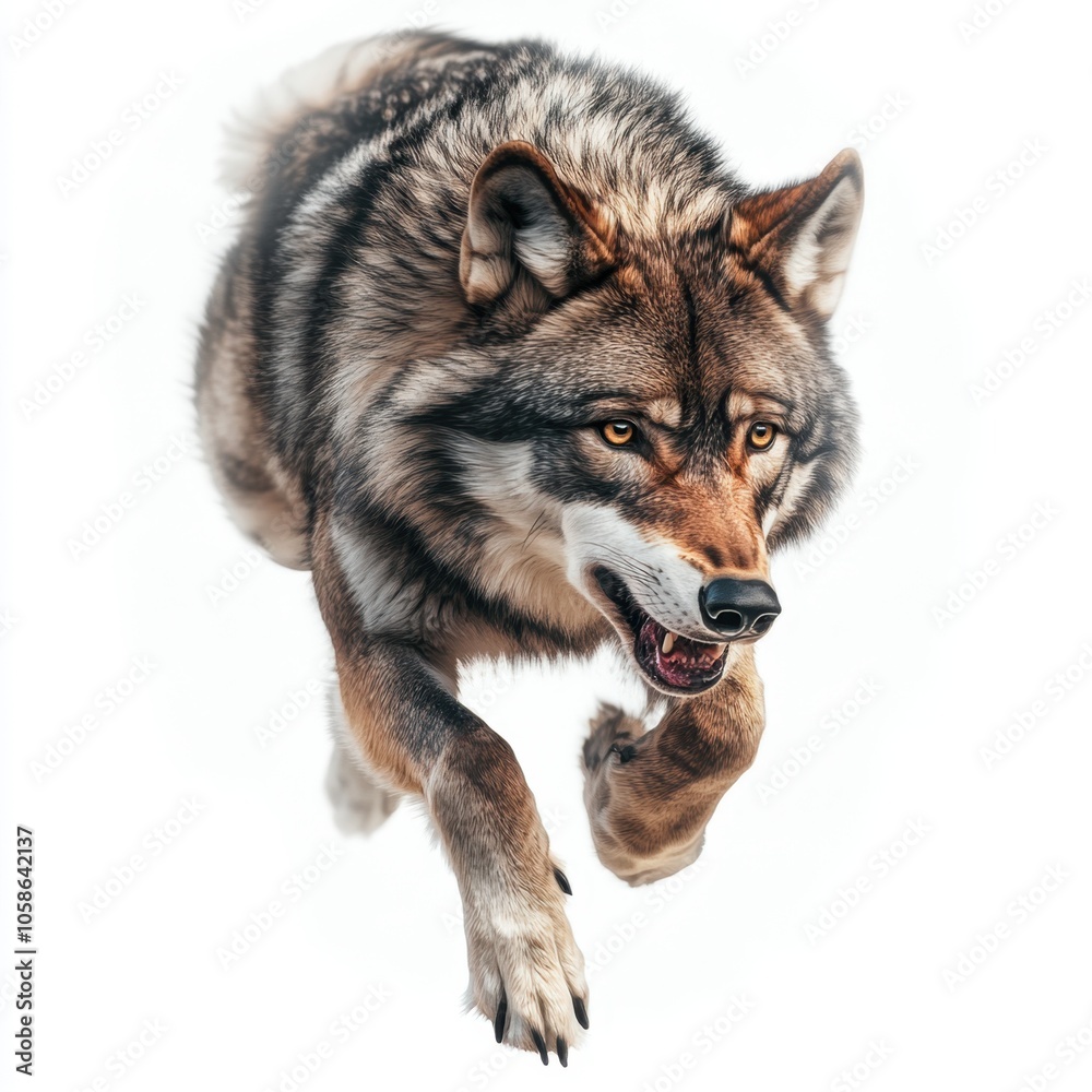 Fototapeta premium wolf attacking,running, jumping,action pose,tattoo, White background