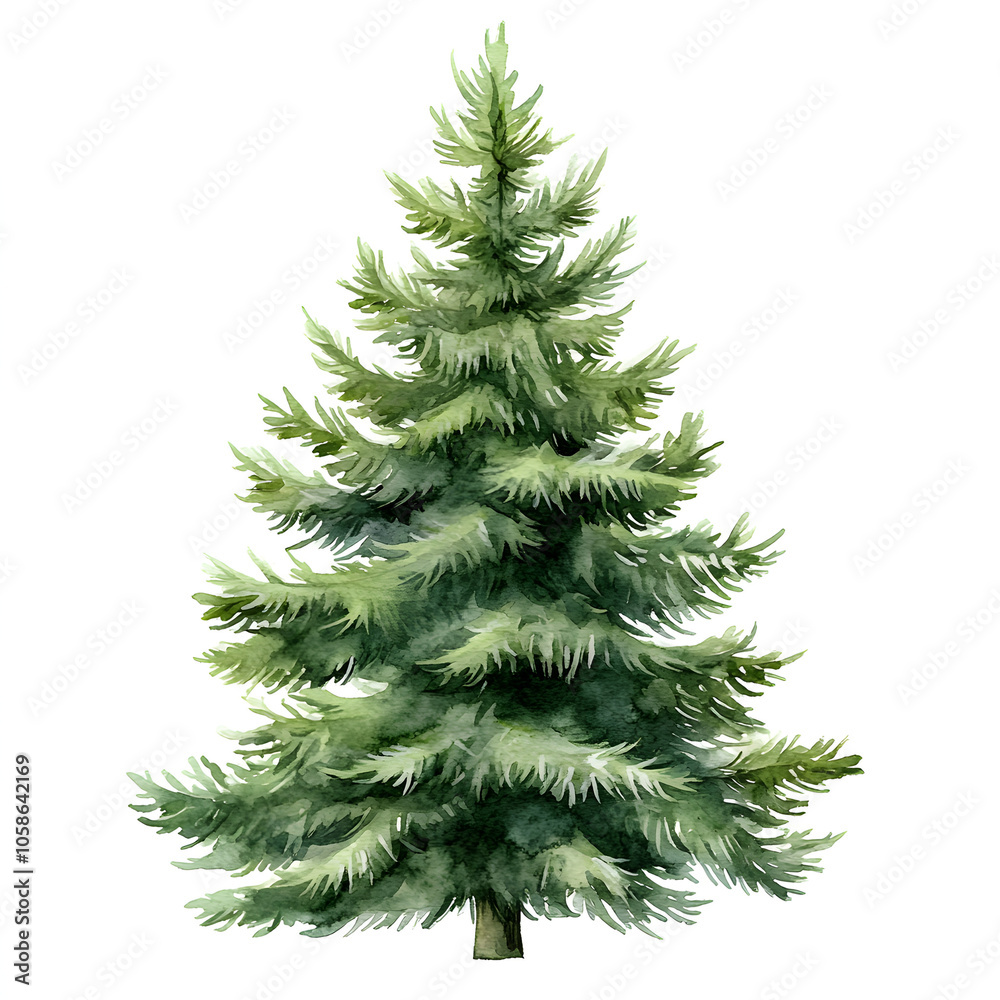 Fototapeta premium Christmas tree watercolor isolated on white background, Set of greenery Christmas pine tree watercolor illustration