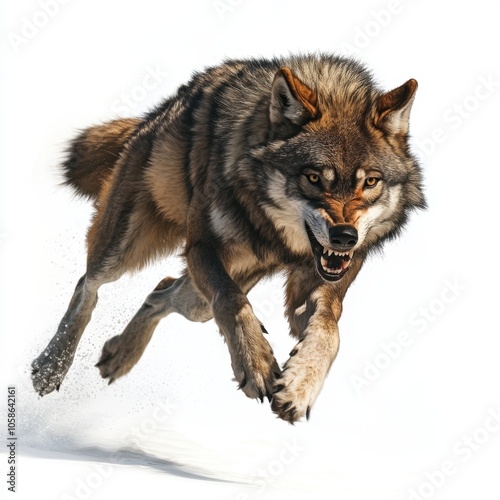 wolf attacking,running, jumping,action pose,tattoo, White background