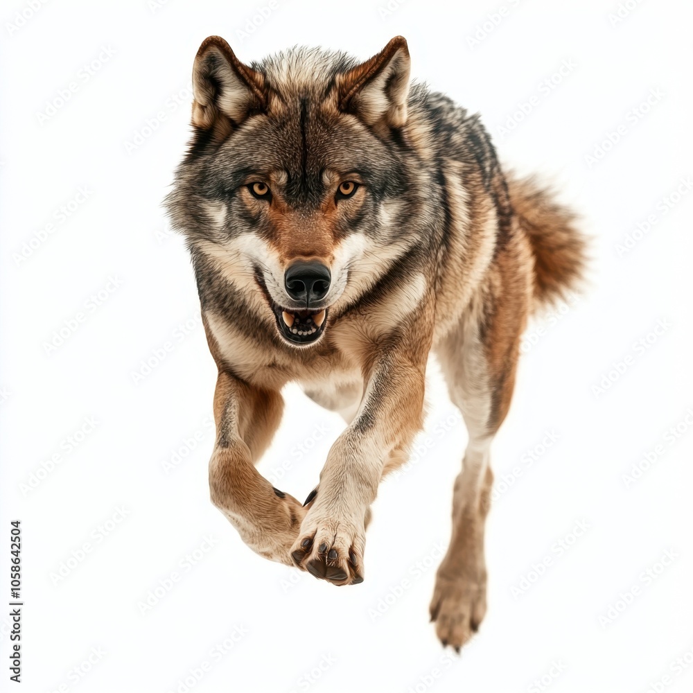 Fototapeta premium wolf attacking,running, jumping,action pose,tattoo, White background