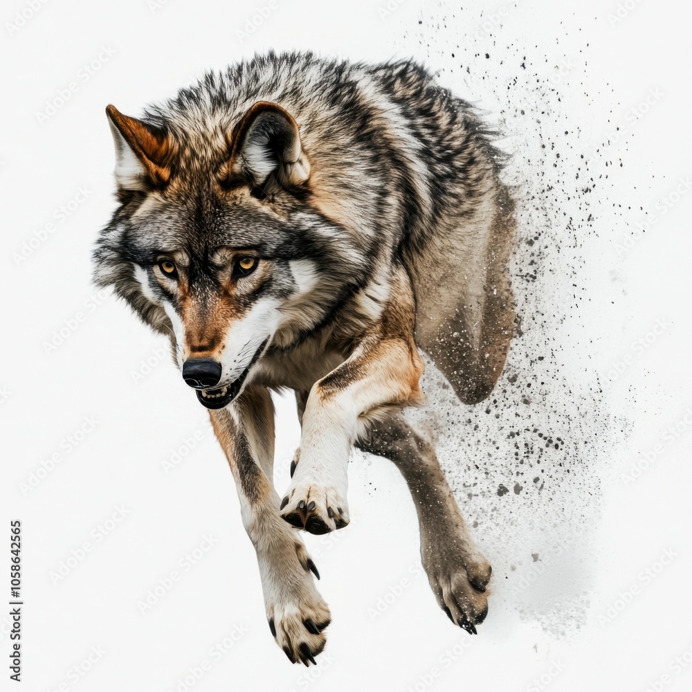 Fototapeta premium wolf attacking,running, jumping,action pose,tattoo, White background