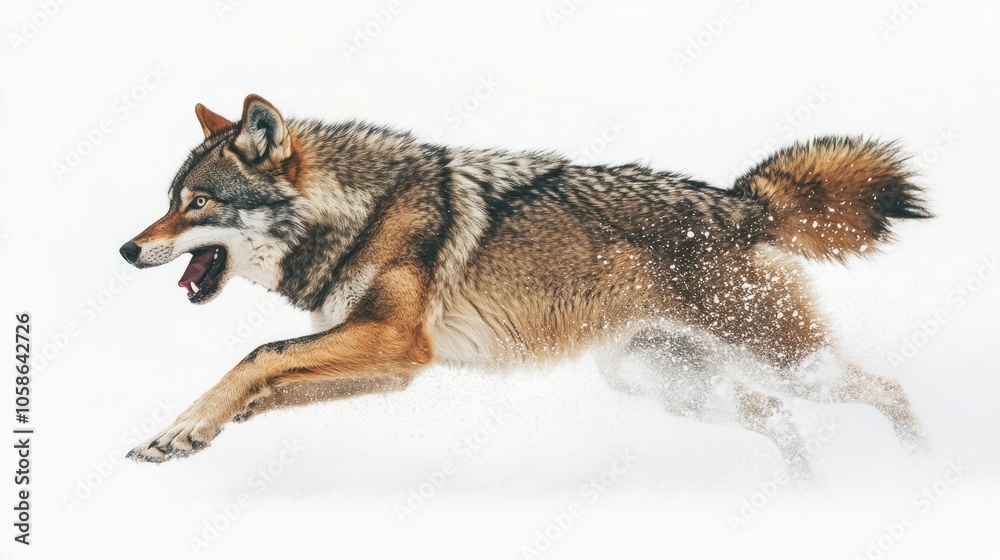 Fototapeta premium wolf attacking,running, jumping,action pose,tattoo, White background