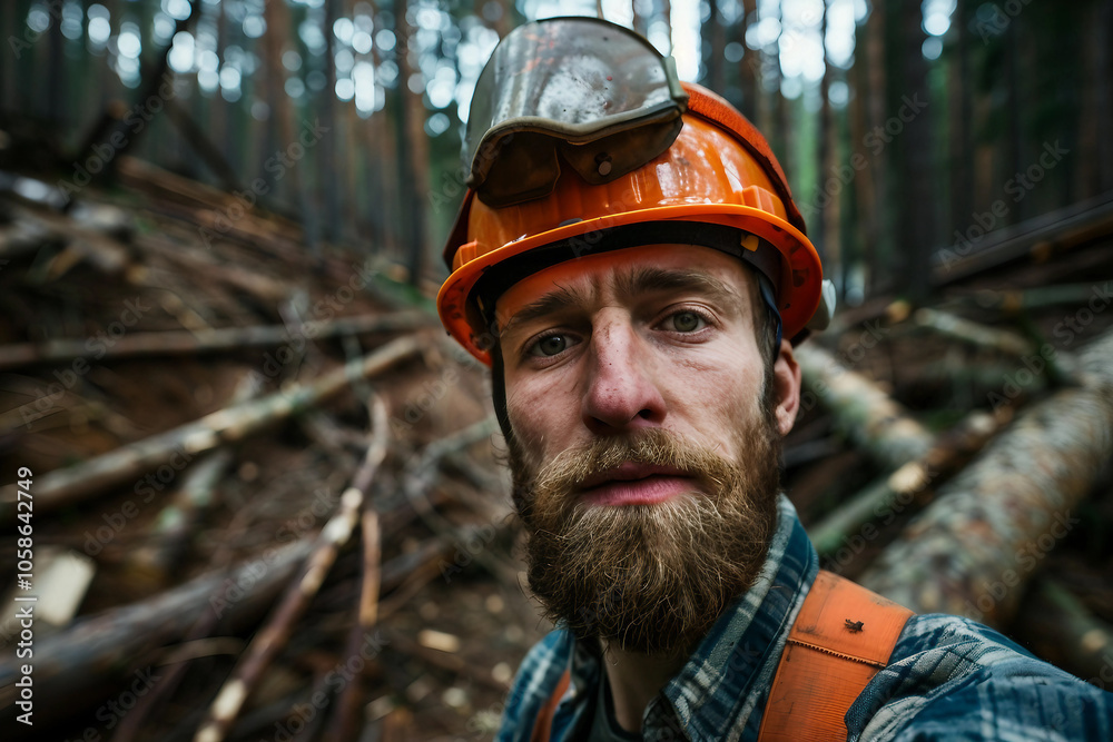 Generative AI image of a handsome virile bearded woodcutter at work in a traditional woodworking workshop Generative AI image of a handsome virile bearded woodcutter at work in a traditional woodworking workshop