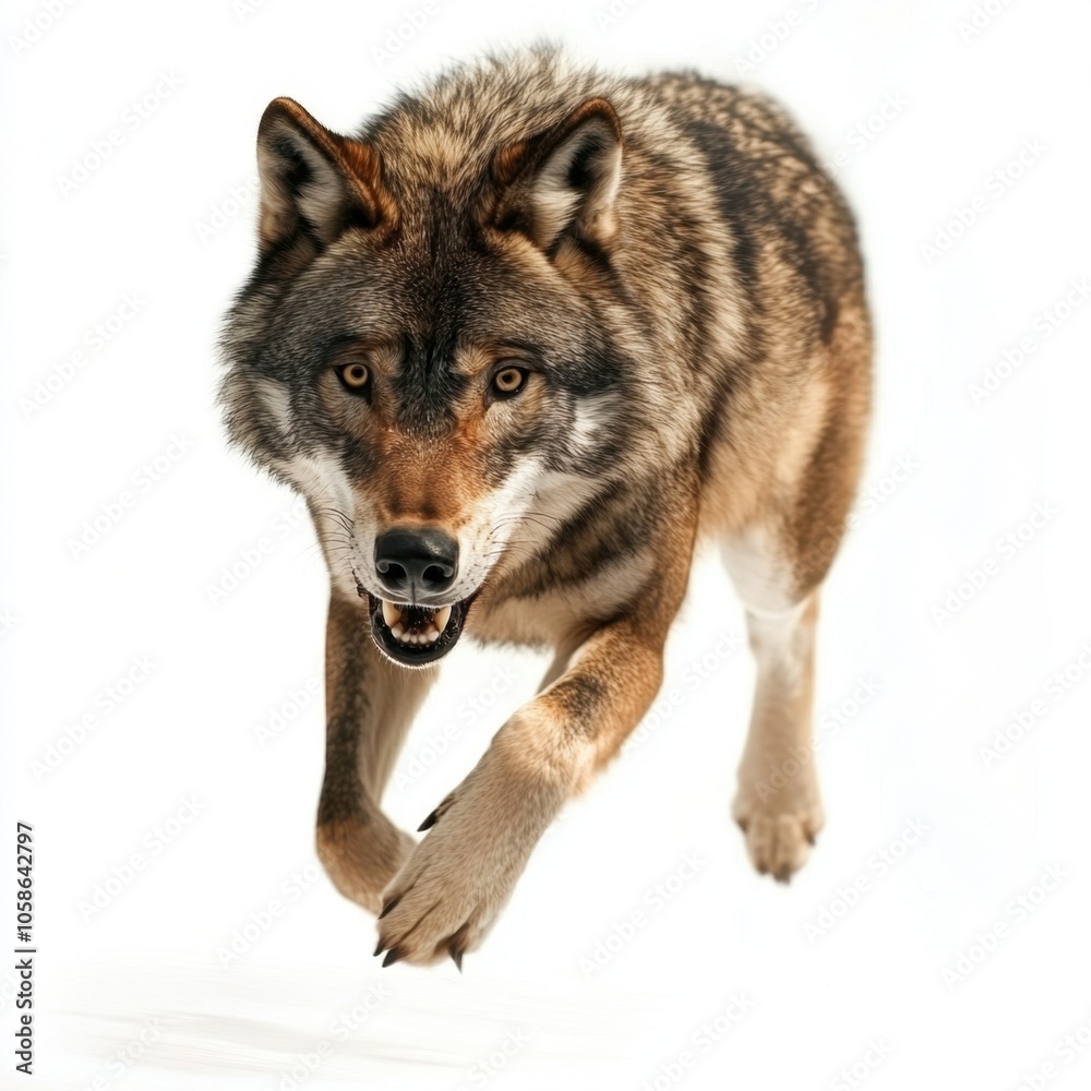 Fototapeta premium wolf attacking,running, jumping,action pose,tattoo, White background