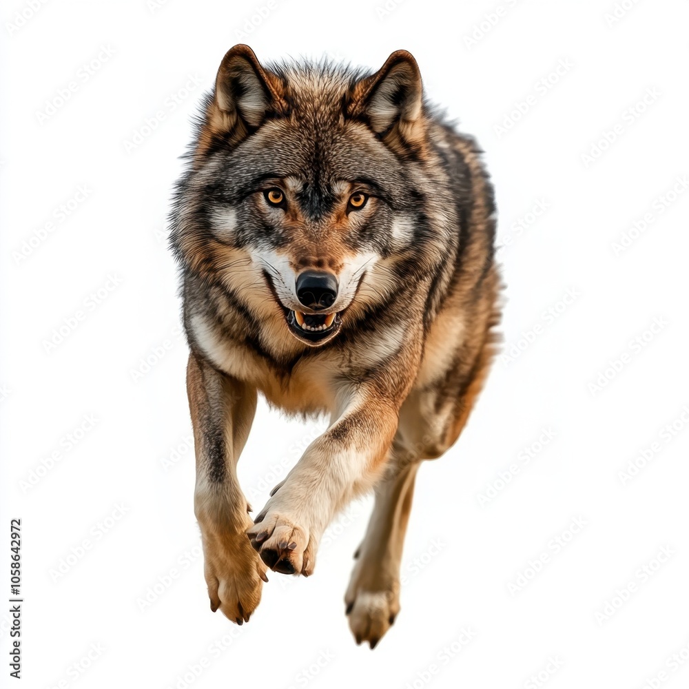 Fototapeta premium wolf attacking,running, jumping,action pose,tattoo, White background