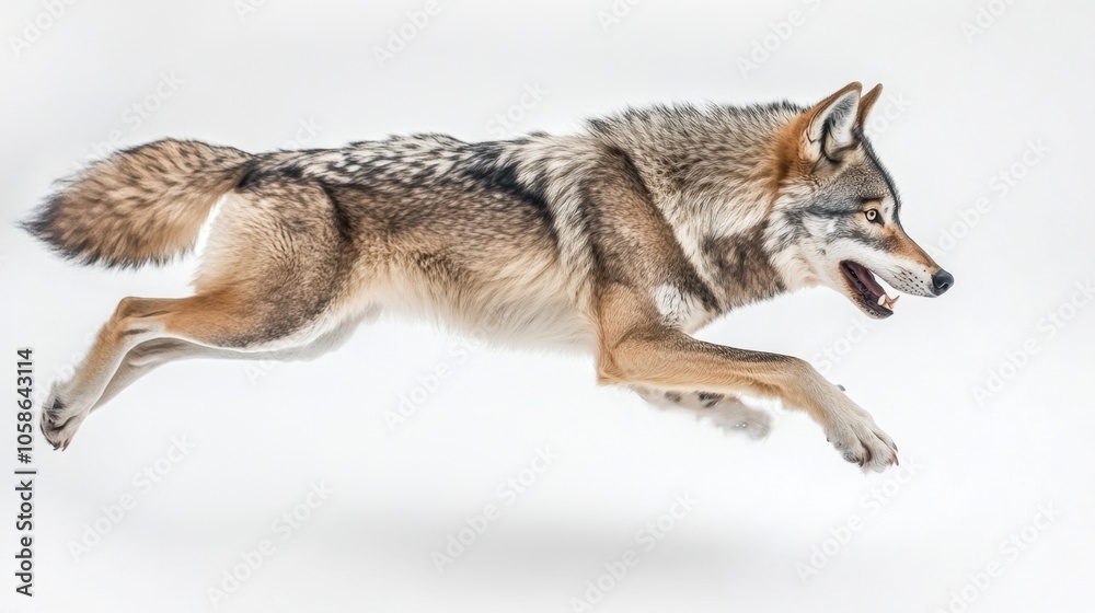 Obraz premium wolf attacking,running, jumping,action pose,tattoo, White background