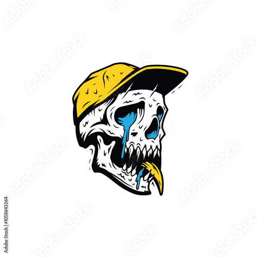 Skull head with hat of vintage illustration