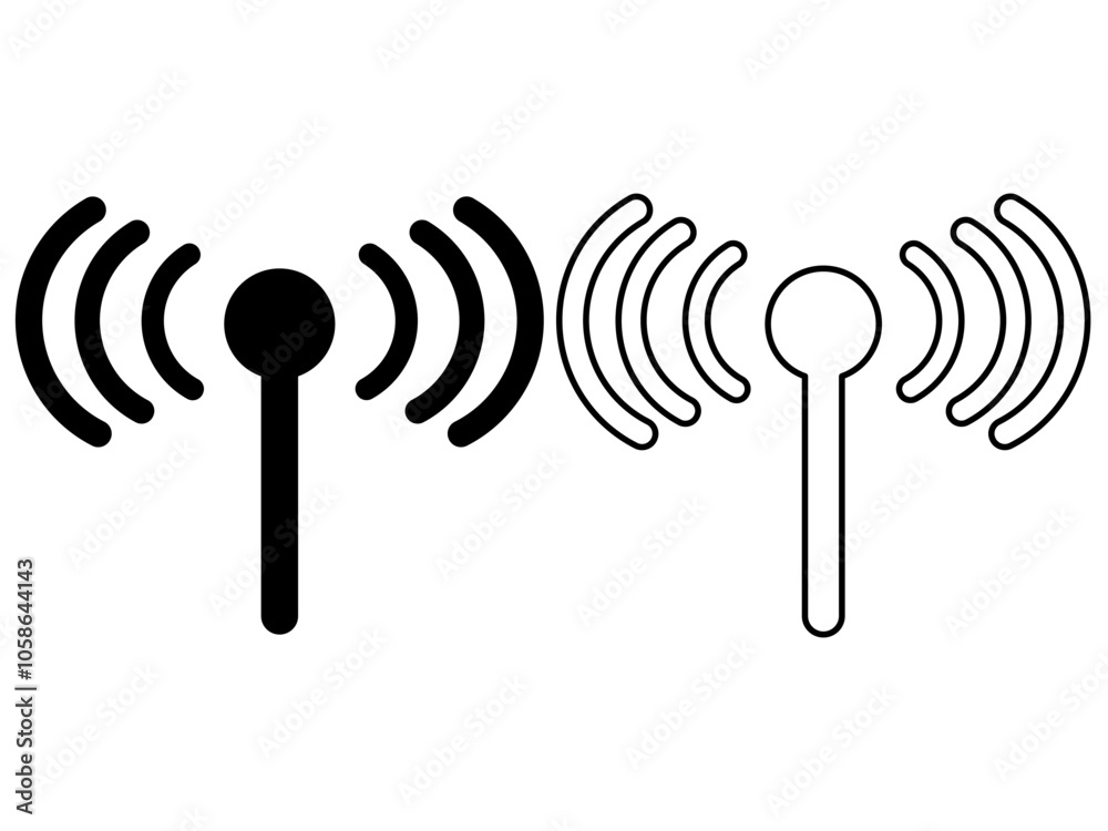 Signal transmission icon. Antenna or broadcasting tower and signal waves. Vector Illustration Signal transmission icon. Antenna or broadcasting tower and signal waves. Vector Illustration