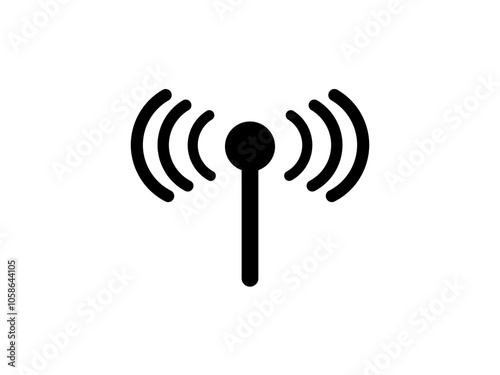 Signal transmission icon. Antenna or broadcasting tower and signal waves. Vector Illustration