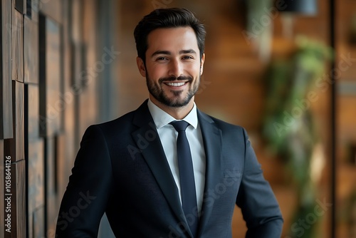 Confident Businessman in Suit and Tie, Smiling and Approachable