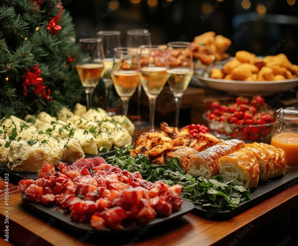 Festive new year's brunch at trendy cafe featuring delicious dishes and special cocktails Festive new year's brunch at trendy cafe featuring delicious dishes and special cocktails