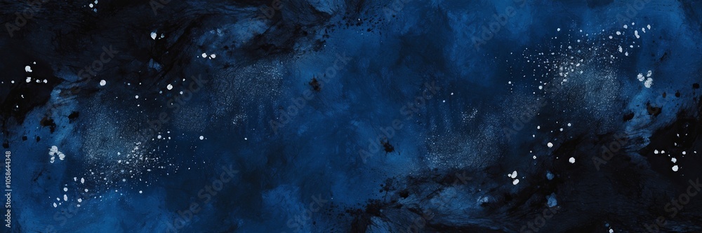 Obraz premium Noisy texture with abstract grit and speckled noise, dark shadows, and white spots over a deep blue base. Created with generative AI technology