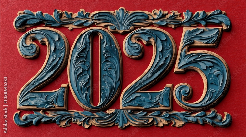 Decorative floral design featuring the year 2025 on a vibrant red background, ideal for celebration or milestone events Decorative floral design featuring the year 2025 on a vibrant red background, ideal for celebration or milestone events
