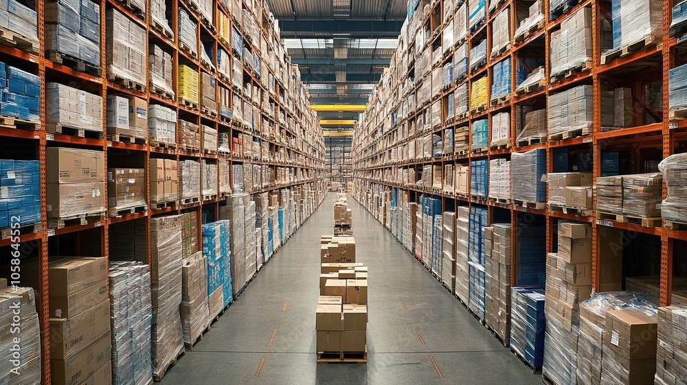 Obraz premium Workers in a large, organized warehouse manage inventory and logistics