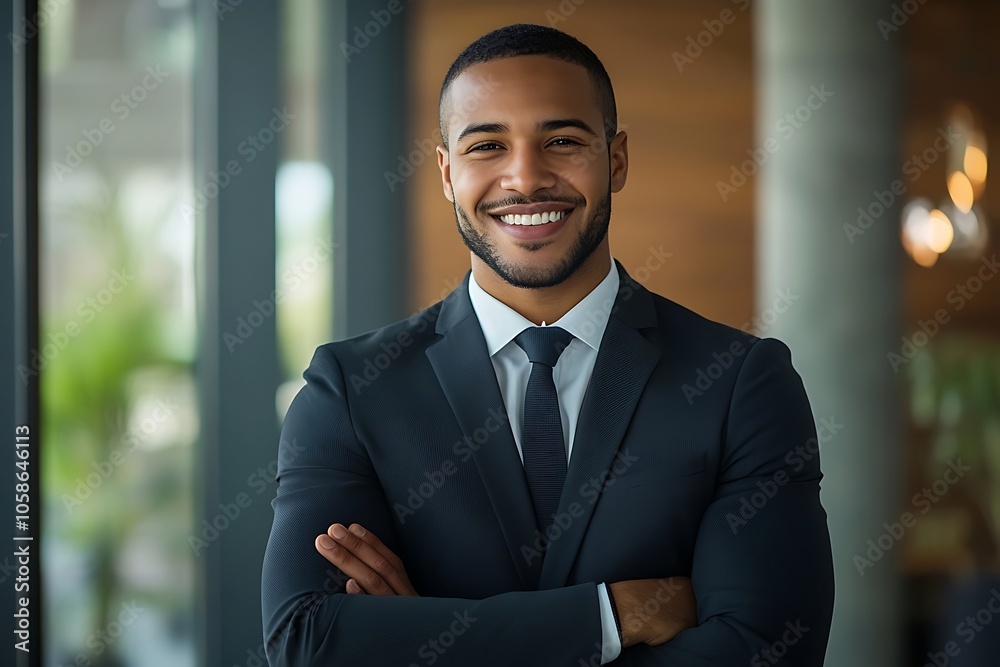 Confident Businessman in Suit Portrait with Blurred Office Background Confident Businessman in Suit Portrait with Blurred Office Background