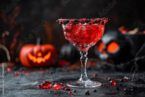 Generative ai image of cocktail in glass for special halloween festive party photo