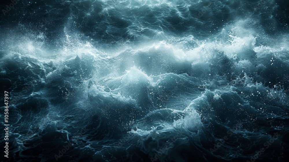 Turbulent ocean waves crash violently under a stormy sky, creating a mesmerizing display of nature’s raw power in a chaotic scene Turbulent ocean waves crash violently under a stormy sky, creating a mesmerizing display of nature’s raw power in a chaotic scene