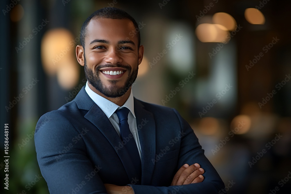 Confident Businessman in Suit Smiling Indoors Confident Businessman in Suit Smiling Indoors