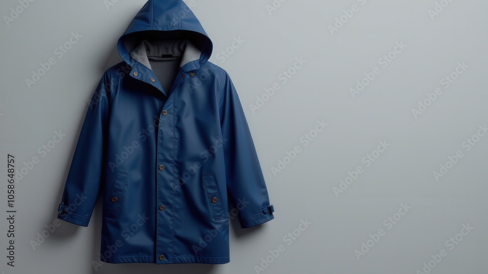 Modern raincoat with a sleek design, waterproof material, spacious hood, and refined details. Highlighted on a neutral background, emphasizing smooth texture and precise seams for a stylish look. Modern raincoat with a sleek design, waterproof material, spacious hood, and refined details. Highlighted on a neutral background, emphasizing smooth texture and precise seams for a stylish look.