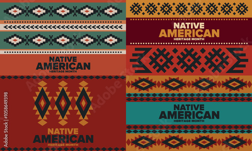 Native American Heritage Month in November. American Indian culture. Celebrate annual in United States. Tradition pattern. Poster, card, banner and background. Vector ornament, illustration