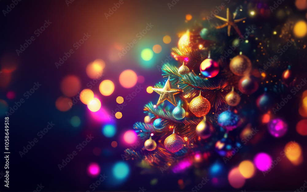 A close-up of a decorated Christmas tree with colorful ornaments and lights. A close-up of a decorated Christmas tree with colorful ornaments and lights.
