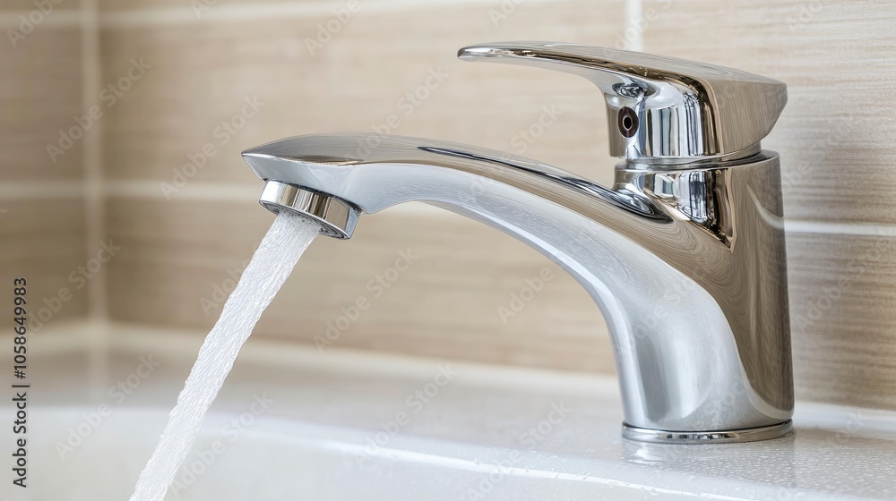 Chrome Bathroom Faucet with Water Flowing Chrome Bathroom Faucet with Water Flowing