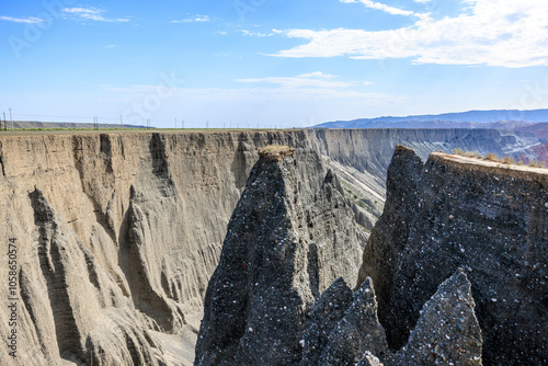 Anjihai Grand Canyon natural landscape in Xinjiang. Weathered mountain and canyon in China. photo